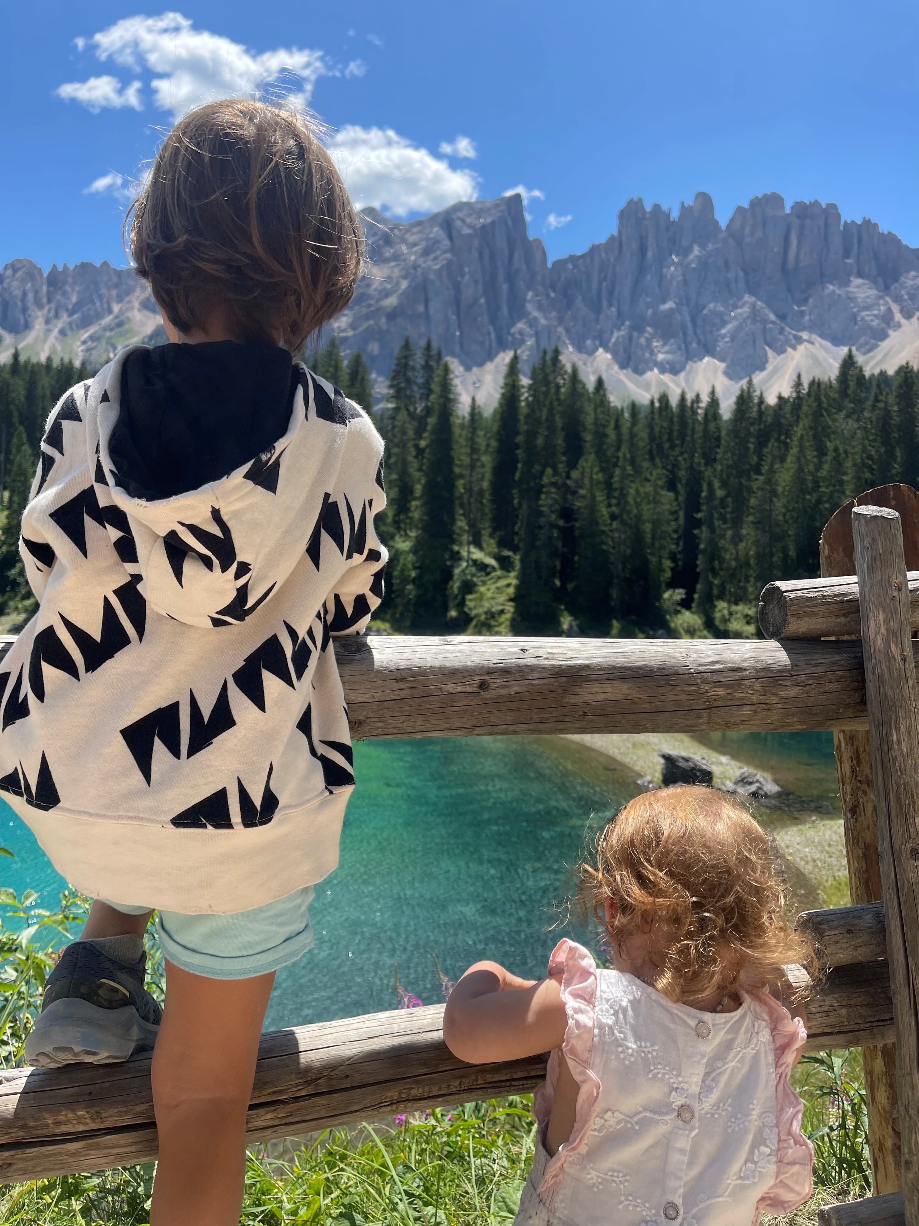 Kids at alpine lake